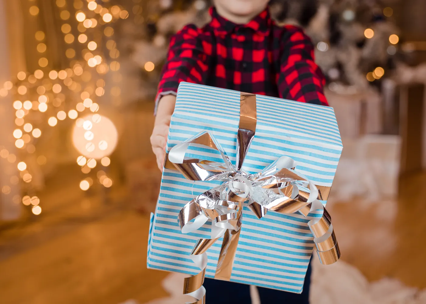 Child holding a Christmas present