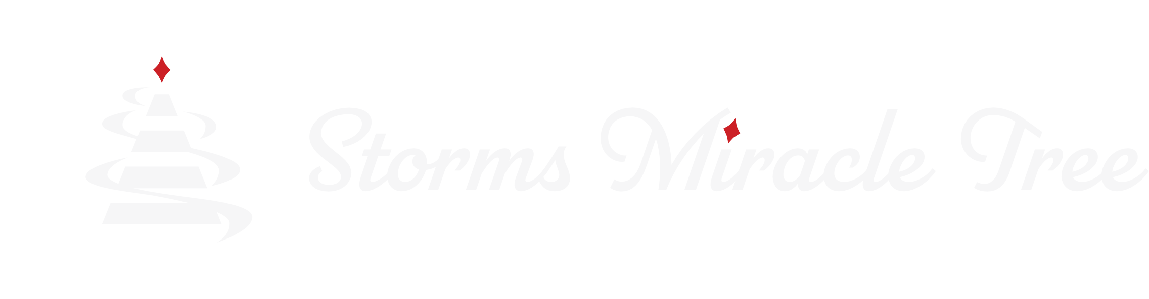 Storms Miracle Tree logo in White and red.