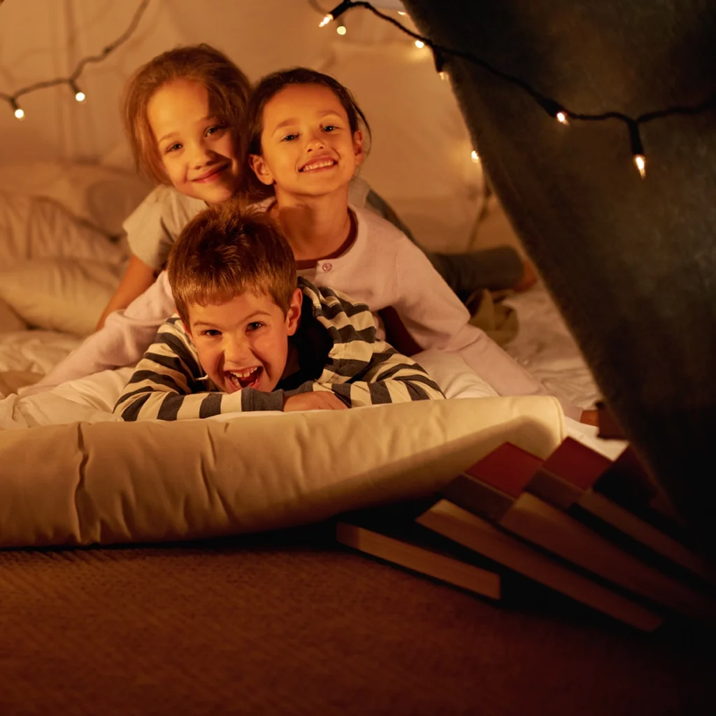 Children playing in a fort.